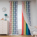 MYSKY HOME Rainbow Curtains for Bedroom 90 Inches Long Living Room Curtains Pom Pom Sheer Curtains for Dining Room Grommet Double Layer Nursery Curtains Toddler Room Darkening Window Panels 52" x 90"