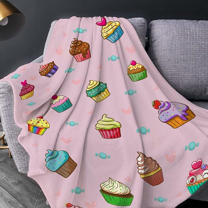 Thuswarm Cupcake Candy Pink Flannel Throw Blanket Warm Cozy Soft Funny Print Blankets for Bed Couch Sofa Room Decoration Gifts 40”×30” XSmall for Pets