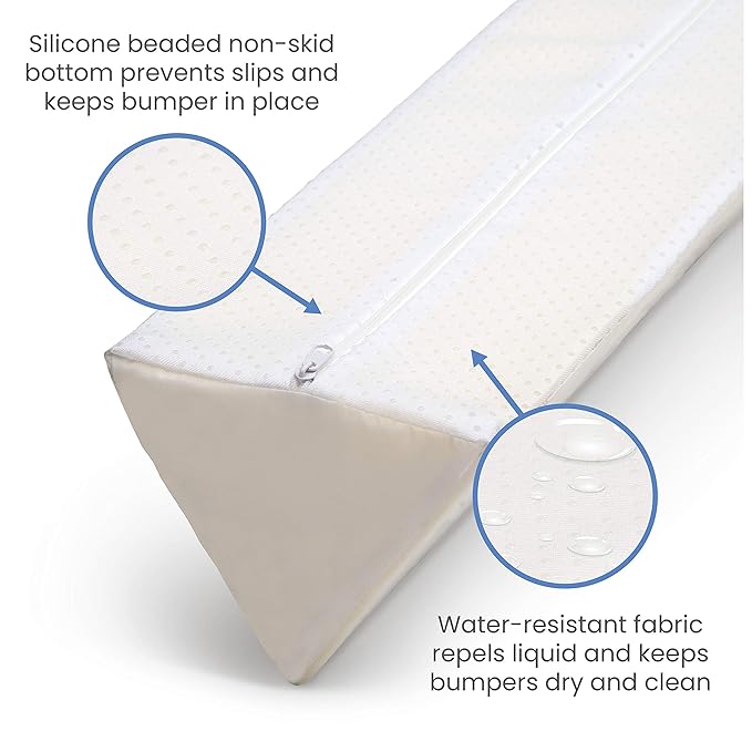 Delta Children Extra Long Foam Bedrail Bumper - Guardrail for Toddlers & Kids with Water-Resistant, Non-Slip & Machine Washable Cover - 1pk, White