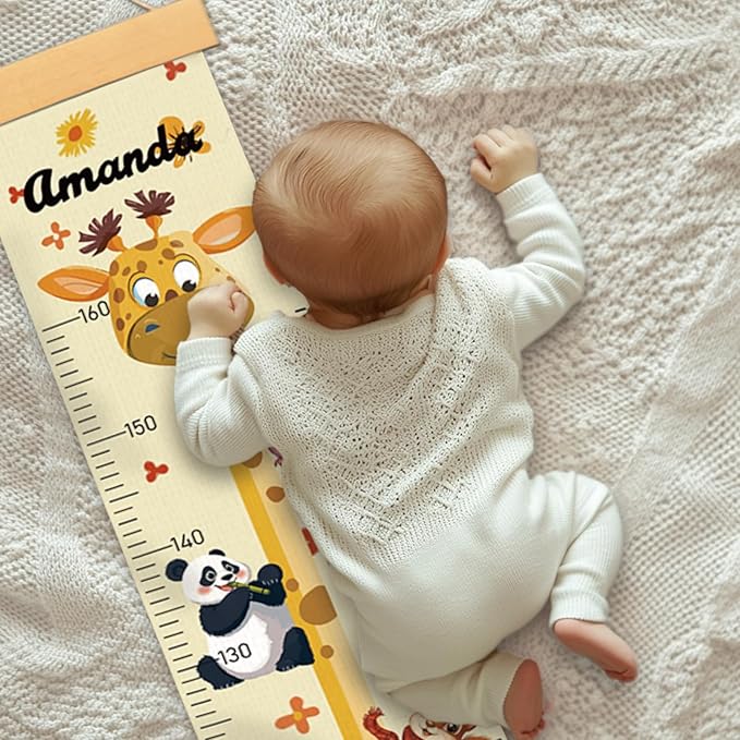 Customize Name Growth Chart Wall, Funny Giraffe Premium Canvas Removable Height Chart for Kids (Giraffes)