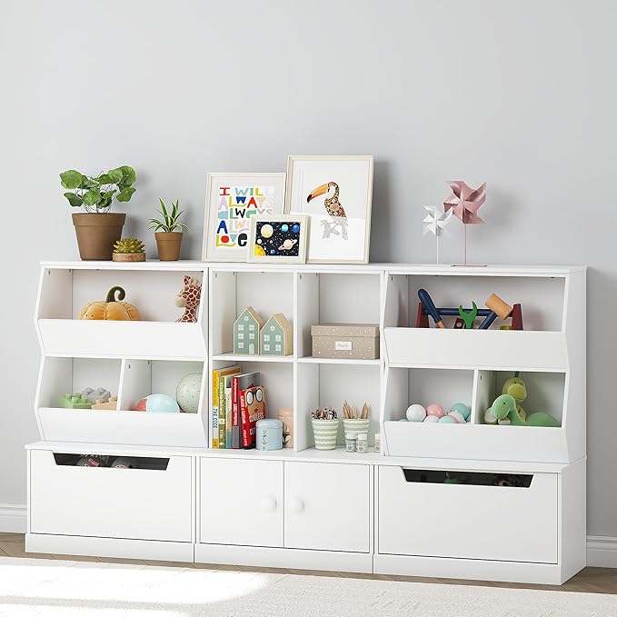 UTEX Kids Toy Storage Organizer, Bookshelf for Kids and Bookcase with Drawer, Children Open Storage Cubby for Bedroom Playroom Nursery White
