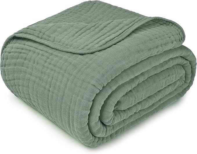 Comfy Cubs Muslin Blanket for Adults Queen 90" x 90" - 6 Layer Soft, Breathable & Lightweight Muslin Adult Blanket - Machine Washable & Designed in The US Bedding for All Seasons - Fern