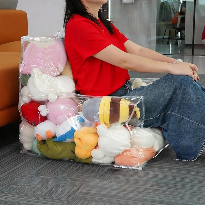 Bean Bag Chair for Stuffed Animals - Large Clear Plush Toy Storage with Soft Fabric Cover, Durable Zipper Closure with Easy Access Function, Organizer Chair for Bedroom Playroom Living Room Closet