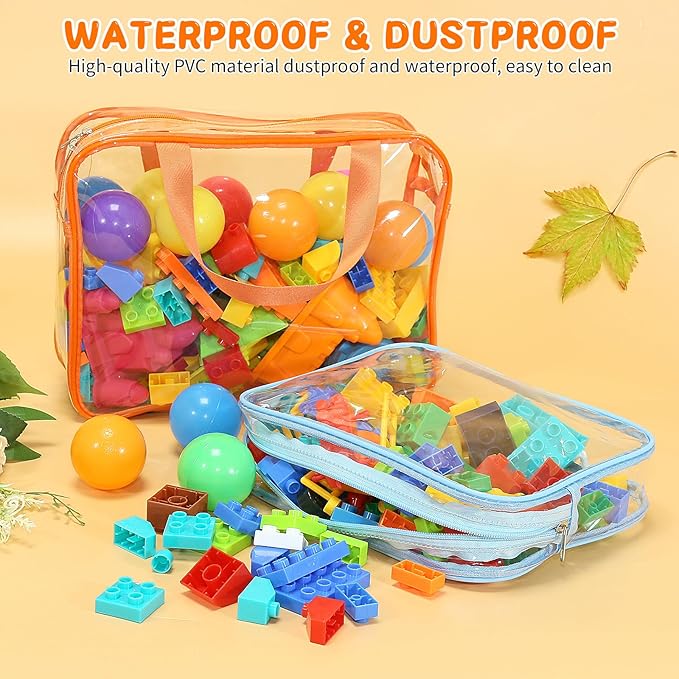 9 Pcs Toy Storage Bags, Clear PVC Toy Organizer Bag Include 6Pcs Large Handheld and 3Pcs Medium Zipper Bags with Labels for Organizing Board Game, Building Blocks (Colorful)