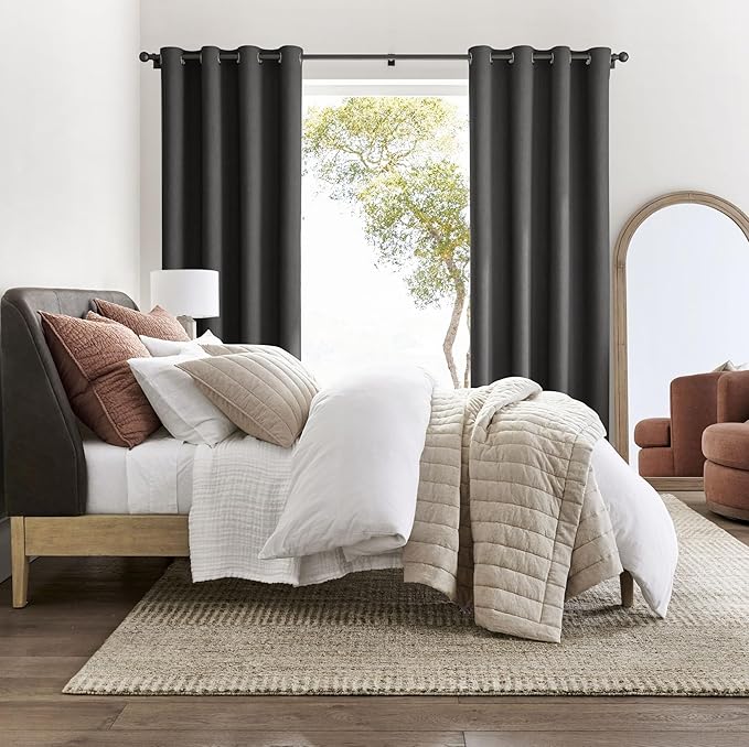 NICETOWN Grey Light Blocking Curtains 90 Inches Long 2 Panels for Living Room, Bedroom, Office Thermal Insulated Blackout Drapes Solid Grommet Noise Reducing Window Curtains, W40