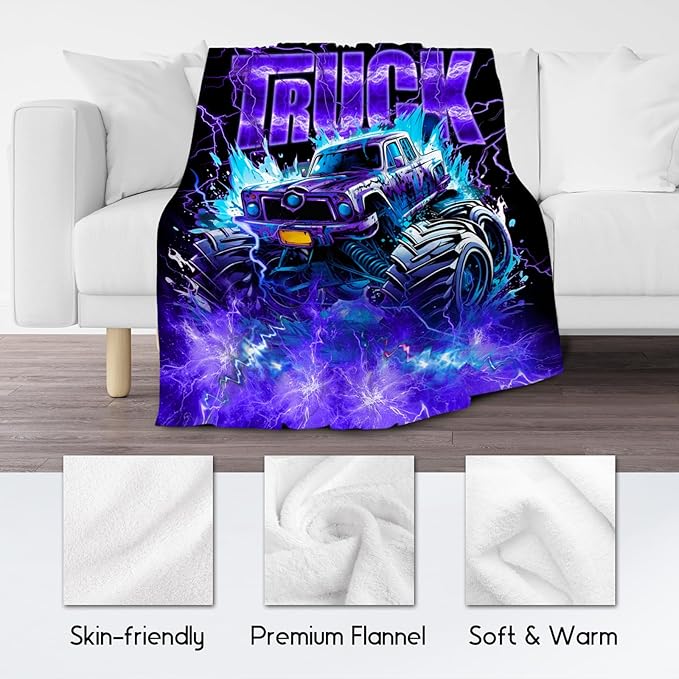 Boys Blanket Truck Blankets Gifts for Kids Son Grandson, 60"x80" Lightweight Fluffy Cozy Throw for Bed Living Room