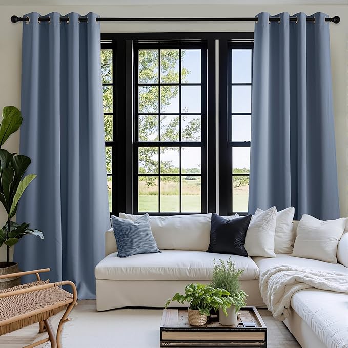 NICETOWN Stone Blue Energy Saving Drapes - Grommet Thermal Insulated Shades for Home Office, Yard, Flat, Bedroom, Hall - Durable, 2 Panels, W52 x L63