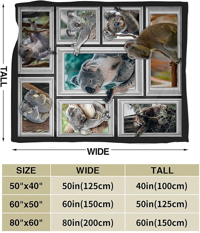 Koala Blanket Funny Koala Gifts for Girls Boys Woman Kids Koalas Lover Throw Blankets Soft Blanket Warm Fleece Flannel Plush Blankets for Bed Sofa Couch 50"x60"