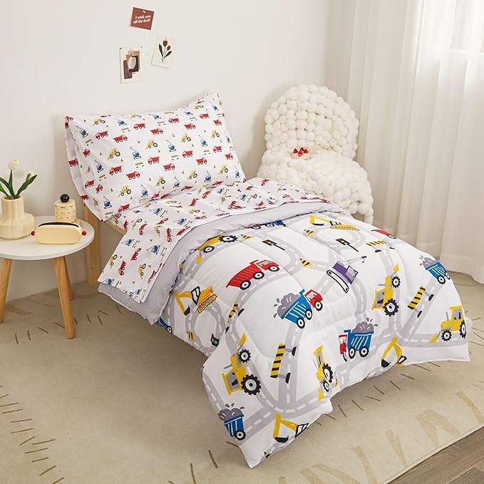 Viviland Boys Car Toddler Comforter Sets, Soft Toddler Bedding Set, Microfiber Toddler Bed Set, Truck
