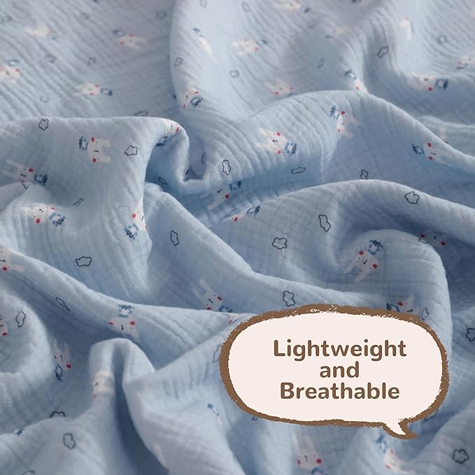 NTBAY 4 Layer Muslin Cotton Toddler Blanket, 42x60 Soft and Breathable Receiving for Newborns and Infants, Perfect for Crib, Stroller, Travel, Lightweight Nursery Blanket, Cloudy Bunny