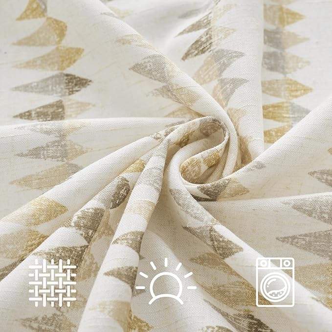 jinchan Linen Nursery Curtains for Living Room Boho Curtains for Bedroom Kids Room 96 Inches Long Geometric Printed Farmhouse Drapes Rod Pocket Window Treatment Curtain Set of 2 Panels Taupe Gray