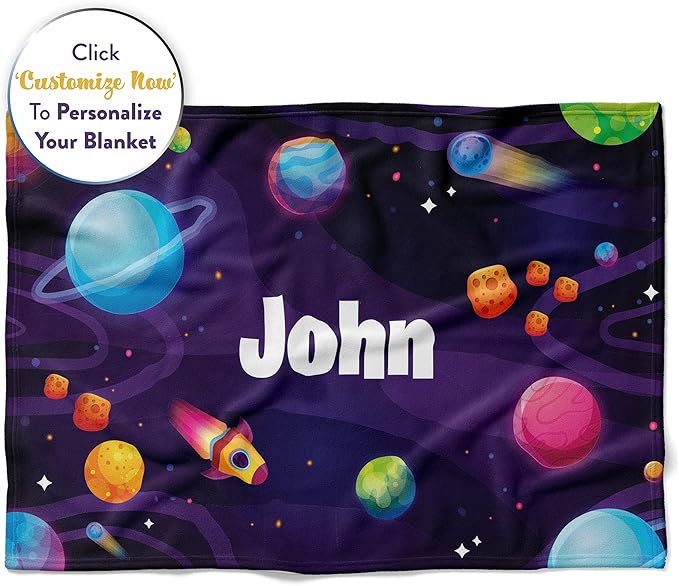 Custom Cozy Kids Blanket | Space Themed Decor | Personalized Soft Warm Lightweight Blanket | Baby Gift for Boys & Girls (Fleece - 50x60)