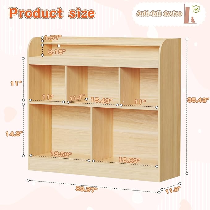 Lkeiyay Open Shelf Kids Bookcase，Montessori Toy Organizer with LED Lights - Oak Wooden Open Bookcase for Kids, Bedroom, Back to School，Playrooms & Nurseries