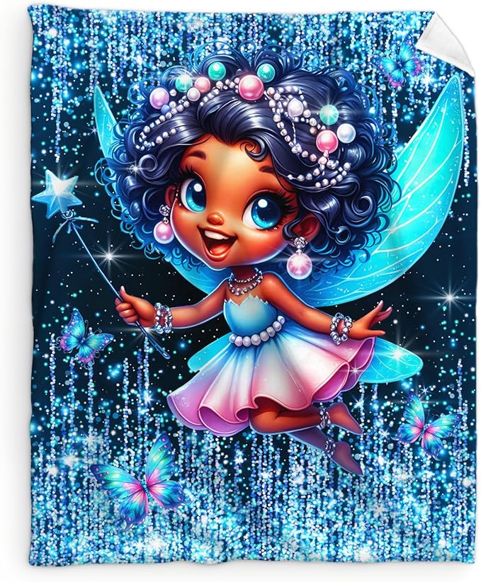 Blanket for Girls, Fairy Throw for Kids Teens Adults 60x80 Inches Soft Warm Lightweight Cute Black Throw Blankets for Sofa Couch Bed Travel Daughter Birthday Gift
