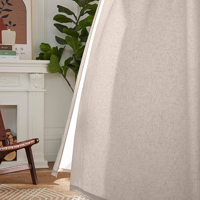 jinchan Linen Curtains with Privacy Lining 84 Inch Length Taupe Brown Farmhouse Closet Lined Drapes for Small Narrow Window Bedroom Living Room Bay Window 2 Panels Rod Pocket Back Tab