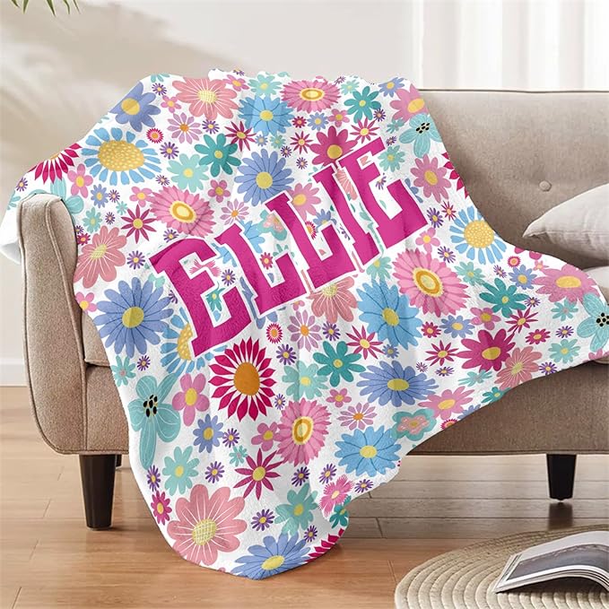 Ships Next Day, Personalized Baby Blankets, Custom Baby Blanket with Name for Girls,Gift for Chrismas Birthday Memorial Day, Customized Flannel Blanket for Kids Adults 60"X80"