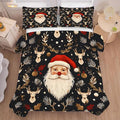 Black Christmas Bedding Set Santa Claus Comforter Full/Queen Size for Kids Girls Women Xmas Reindeer Holiday Bedroom Quilt Bed Sets, 1 Comforter 2 Pillowcases