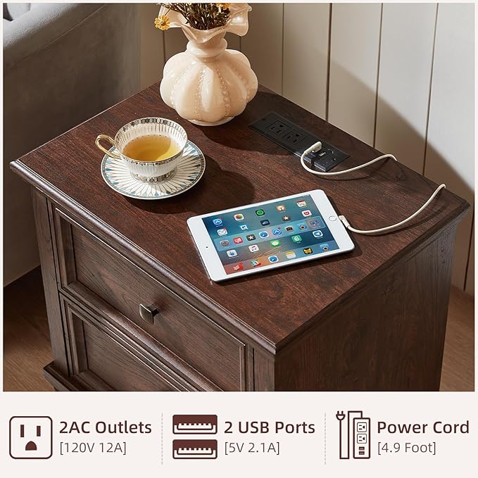 Farmhouse Bedroom Dresser and Nightstand Set of 4, 6 Drawer Low & 5 Drawers Dresser & 2 Drawer Nightstand Set, Rustic Wood Furniture Set for Bedroom, Hallway, Walnut