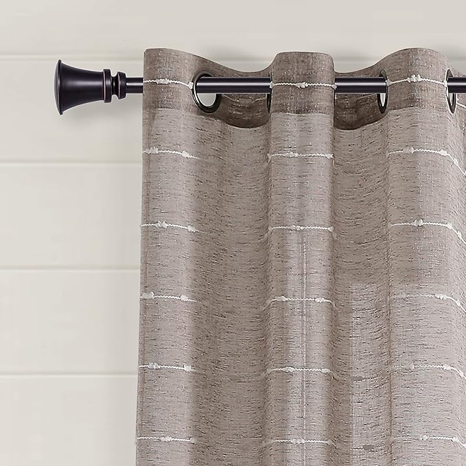 Lush Decor Farmhouse Textured Grommet Sheer Window Curtain Panel Pair, 38"W x 120"L, Brown