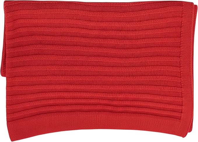 Baby Knit Blanket, 100% Cotton Ribble Patterns, Soft, Cozy, Lightweight Swaddle for Newborn & Infant Swaddling Beige Neutral, Perfect Baby Shower Ideas Red 30x30