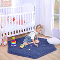 junovo Ultra Soft Rug for Nursery Children Room Baby Room Home Decor Dormitory Hexagon Carpet for Playhouse Princess Tent Kids Play Castle, Diameter 4.6 ft, Navy Blue