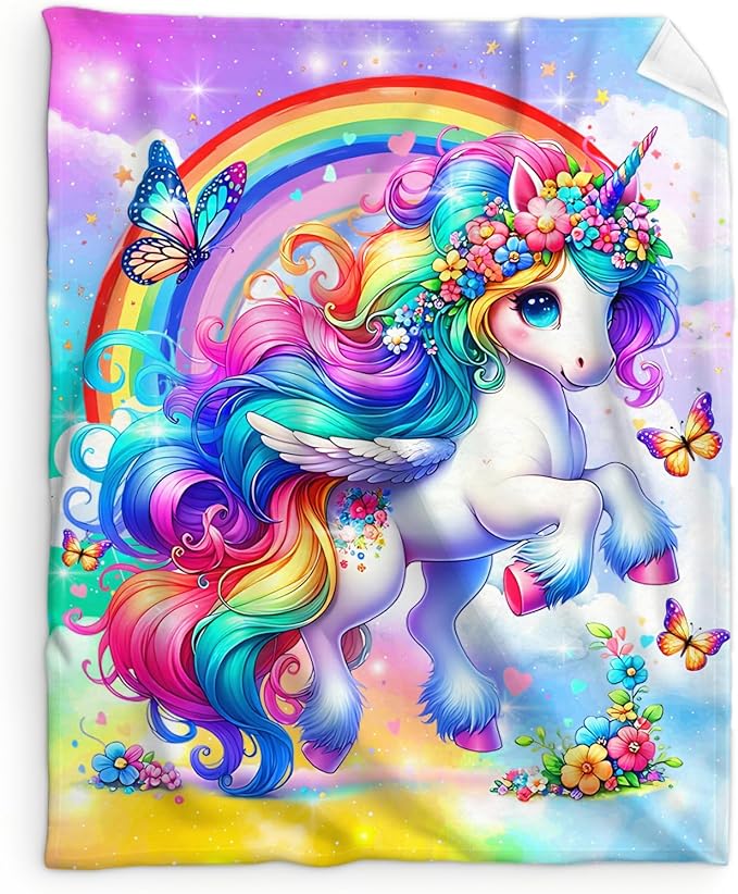 Unicorn Blanket for Girls 4-6, Throw Gift for Toddlers Kids Daughter 30x40 Inches Soft Cozy Cute Decor Throw Blankets for Sofa Couch Bedroom Trip