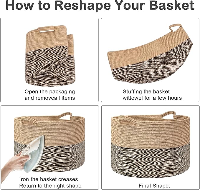Large Blanket Basket for Organizing,115L Closet Organizers and Storage Bins Box for Shelves Woven Rope Storage Baskets,Living Room,Bedroom,Dorm,Laundry room (Light Grey)