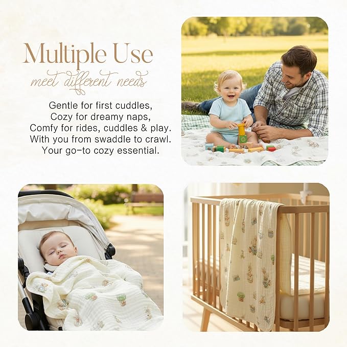 Ultra Soft Muslin Baby Blanket, Made of Viscose from Bamboo, A Versatile Swaddle and Bed Blanket for Babies, Toddlers, Boys, and Girls (1 Pack).