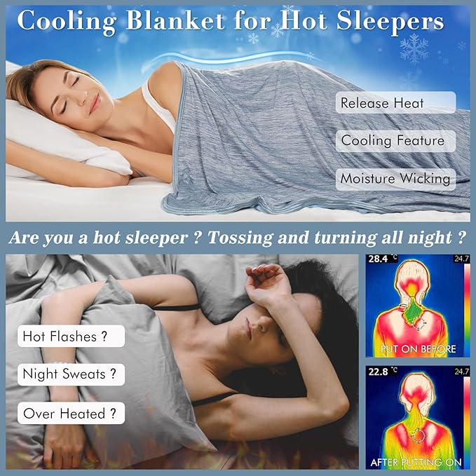 LUXEAR Cooling Blanket for Hot Sleepers Night Sweats Queen Size Cool Summer Blanket 79 X 86in Japanese Q-Max>0.5 Arc-Chill Cooling Fiber Keep Adults/Children Cool Soft Breathable All-Season-Blue