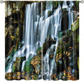 Waterfall Blackout Window Curtains, Forest Nature Landscape Theme Pattern Print Window Drapes, for Living Room Bedroom 52" W X 84" L