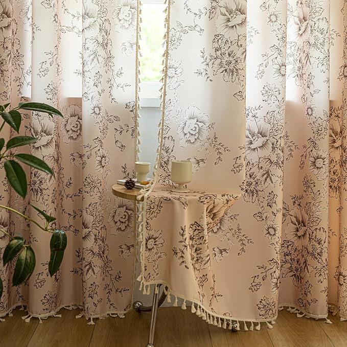 ENJOYBRIDAL Floral 96 Inch Curtains 2 Panel Se Living Room Farmhouse Drapes Bedroom Boho Semi Sheer Long Window Curtain Panels Cute Flower Rod Pocket Botanical Pattern Window Treatments