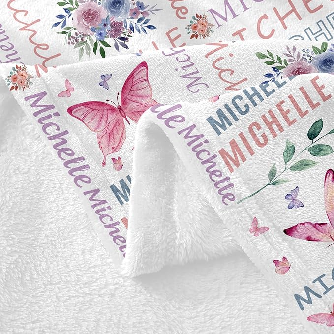 Personalized Baby Blankets, Custom Baby Blanket with Name for Girls,Gift for Chrismas Birthday Memorial Day, Customized Flannel Blanket for Kids Adults 32"X48"