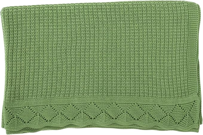 Baby Knit Blanket, 100% Cotton Waffle Patterns, Soft, Cozy, Lightweight Swaddle for Newborn & Infant Swaddling Beige Neutral, Perfect Baby Shower Ideas Green 28x36