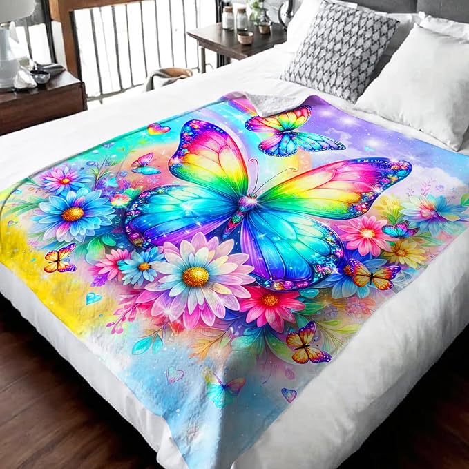 Butterfly Blanket for Girls, Throw for Kids Toddler 30x40 Inches Lightweight Soft Aesthetics Butterfly for Sofa Couch Bed Trip Car Daughter Gift