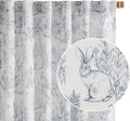 jinchan Linen Nursery Curtains 90 inch Long Woodland Wildlife Blue Print Drapes for Kid's Room Light Filtering French Country Farmhouse Curtains with Bunny and Forest Design Set of 2 Panels