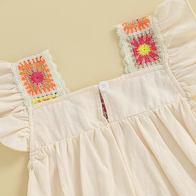Baby Girl Romper Fall Clothes Ruffle Sleeveless Onesie Crochet Floral Bubble Romper Infant Bodysuit Boho Outfit