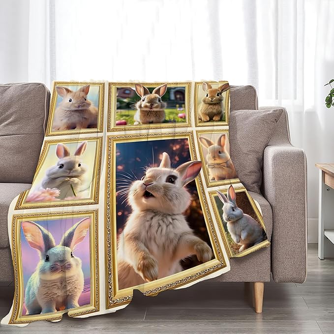 Rabbit Blanket Bunny Gifts for Girls Boys Woman Kids Rabbit Lover Throw Blankets Soft Blanket Warm Fleece Flannel Plush Blankets for Bed Sofa Couch 40"x50"