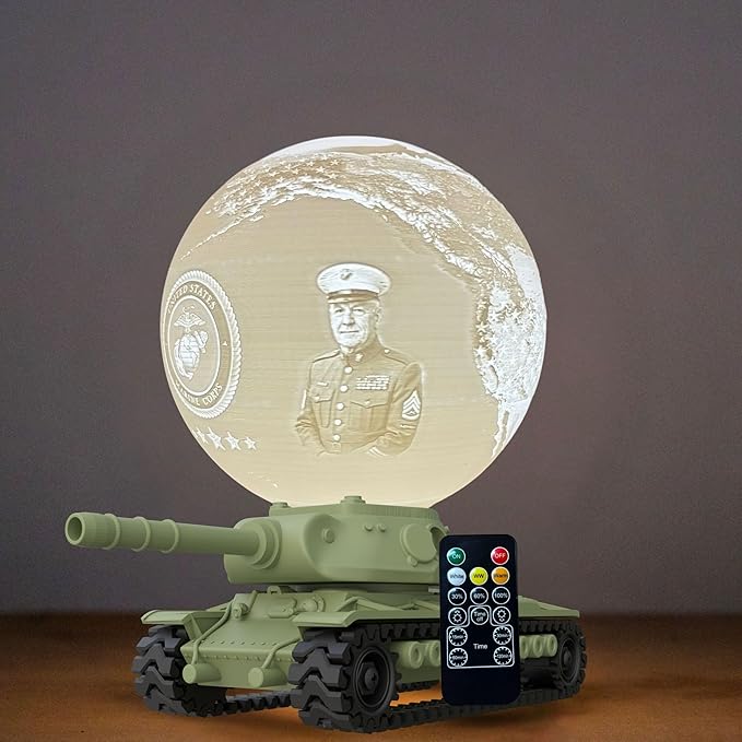 Personalized U.S Marine Retirement Moon Lamp with Custom Photo & Text - Custom USMC Moon NightLight | Military Veteran Gift for Marines, Soldiers, Marine Corps & Service Members