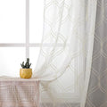 VISIONTEX White Sheer Curtains 95 Inches Long 2 Panels Set Beige Moroccan Embroidered Curtains Trellis French Textured Rod Pocket Voile Tulle Semi Window Drapes for Bedroom Living Room 54 x 95 Inches