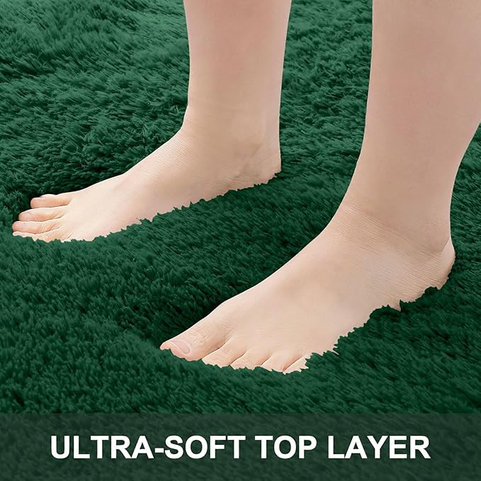 OLANLY 2x8 Machine Washable Runner Rugs for Hallway, Soft Fluffy Shaggy Bedside Rugs for Bedroom, Living Room, Indoor Floor Carpet for Kids Girls Boys, Nursery Rooms, Home Decor Aesthetic, Dark Green