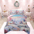 Feelyou Merry Christmas Kids Comforter Set Toddler Size Village Barn Bedding Set Winter Snowscape Duvet Quilt for Kids Boys Girls Bedroom Pine Tree Decor Microfiber Ultra Soft Breathable