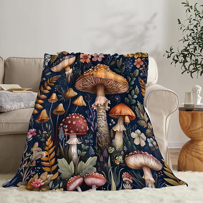 Tijuboni Mushroom Throw Blanket Mushroom Gifts for Girls Women Boys Men Kids Adults Soft Flannel Fleece Blanket for Couch Sofa Bed Home Decor 50"x60"