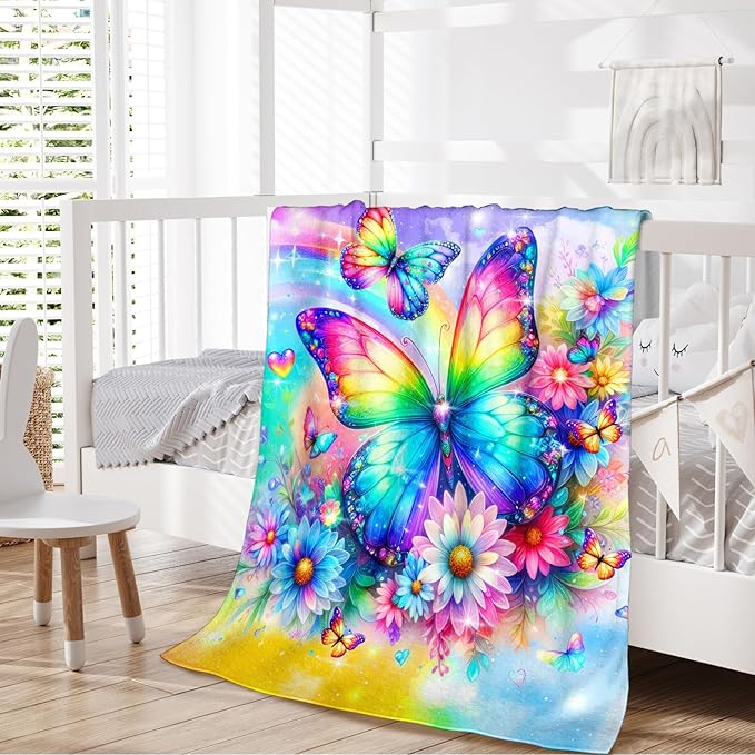 Butterfly Blanket for Girls, Throw for Kids Toddler 30x40 Inches Lightweight Soft Aesthetics Butterfly for Sofa Couch Bed Trip Car Daughter Gift