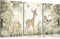 3Pcs Woodland Animal Nursery Canvas Wall Art Cute Forest Animal Wall Decor Pictures Deer and Butterfly Wildflowers Posters Prints for Nursery Bedroom Kids Room Home Decoration Prepare to Hang 16x24in