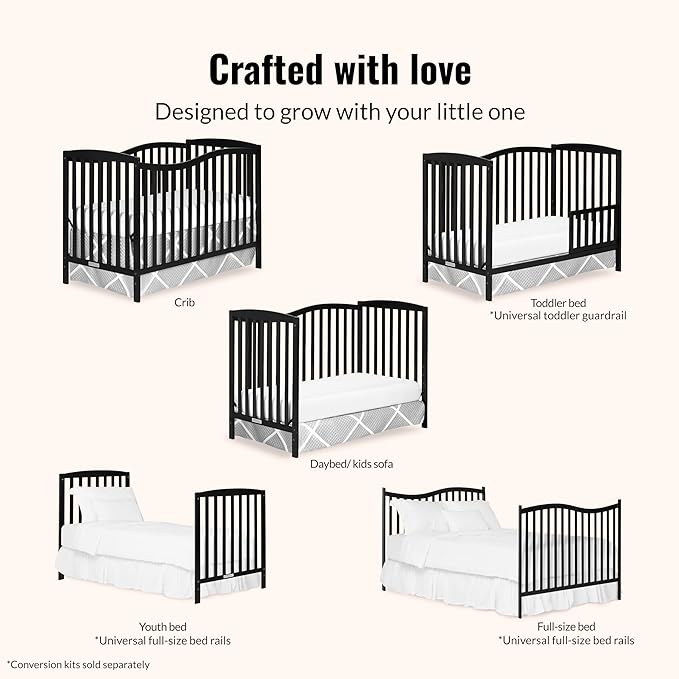Dream On Me Chelsea 5-In-1 Convertible Crib In Black, JPMA Certified