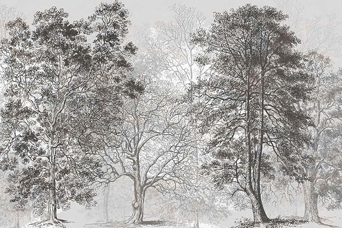 Vintage Forest Mural Wallpaper Gray Trees Woodland Wallpaper Bedroom Living Room Large Art Mural Vintage（Not Peel and Stick）