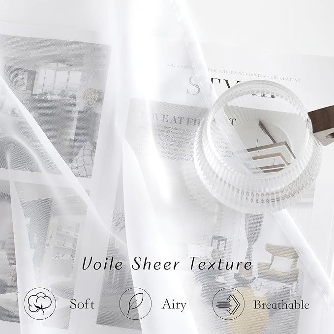 NICETOWN Voile White Sheer Curtains for Bedroom - Grommet Light Filtering Elegant Panels Lightweight & Breathable Window Treatments for Living Room, W54 x L90, 1 Pair