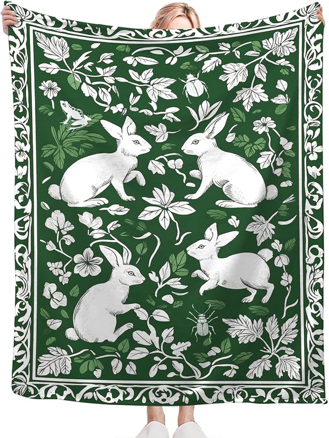 Tijuboni Rabbit Throw Blanket - Botanical Hare Insect - Bunny Gifts for Girls Women Boys Men Kids Adults Soft Flannel Fleece Blanket for Couch Sofa Bed Home Decor 40"x50"