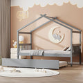 Merax Twin Size Wooden House Bed with Trundle, Wood Bed Frame with Roof for Kids, Teens, Boys or Girls, Grey