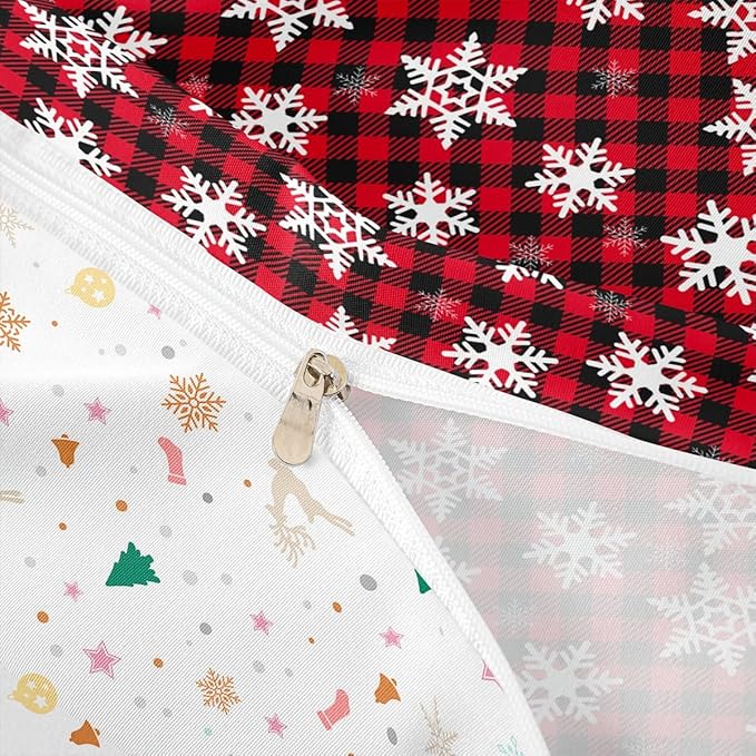Christmas Kids Bedding Set Snowflake Xmas Theme Bedding Duvet Cover Set for Boys Girls Red Black Buffalo Check Decor Comforter Cover Set New Year Bedspread Cover Bedroom Quilt Cover 3Pcs Full Size